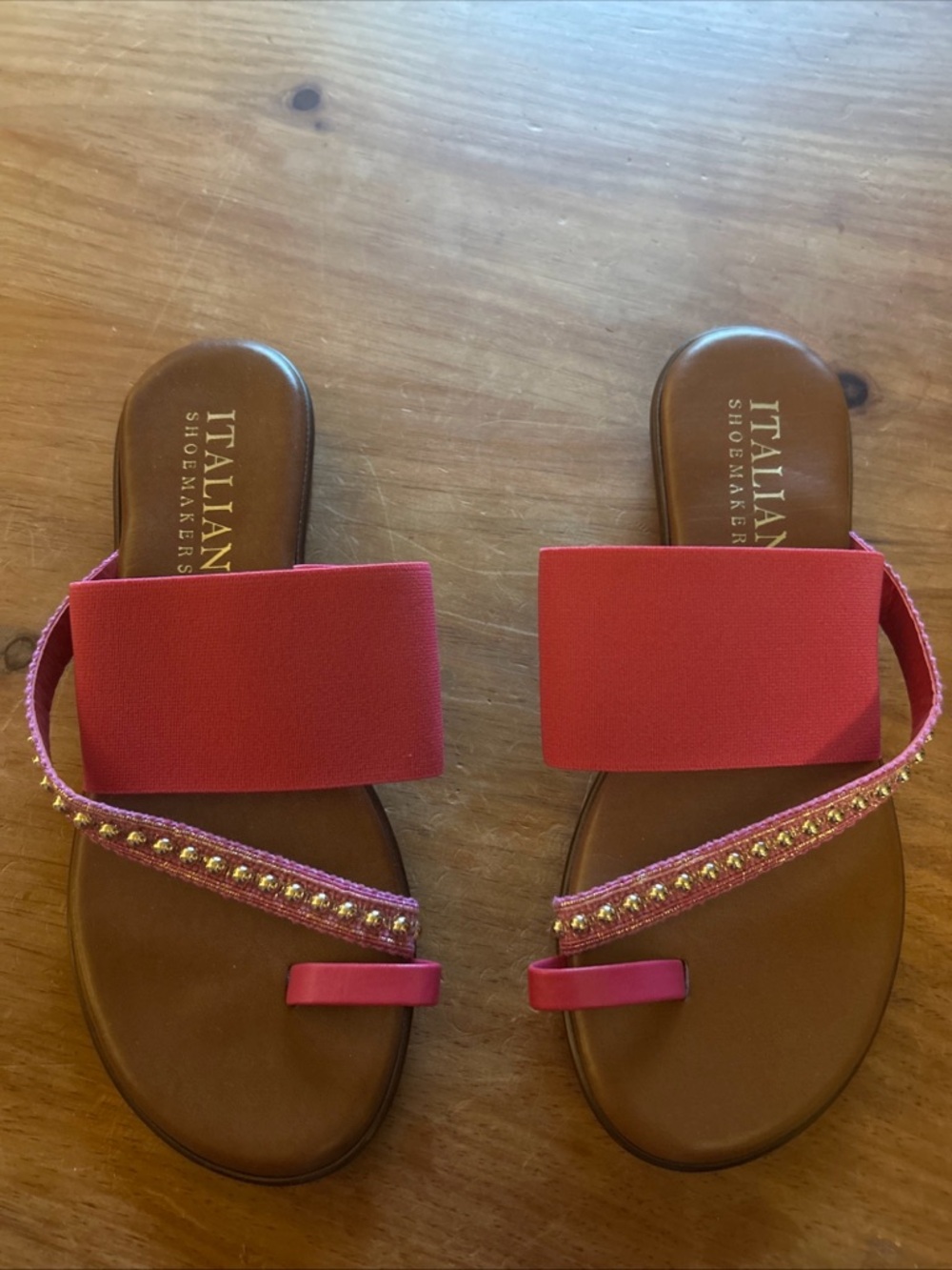 Italian Shoemakers Pink Beaded Slide Sandals with Brown Footbed